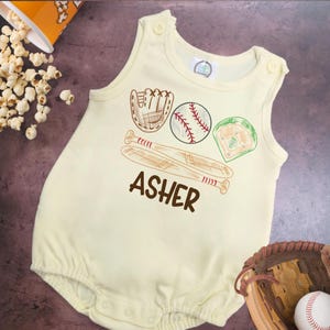 Personalized Baseball Knit Baby Bubble Romper: Ballpark Outfit