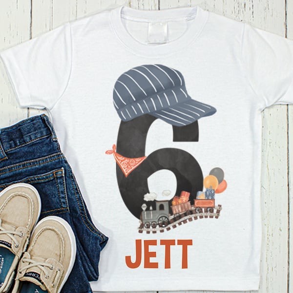 Personalized Train Birthday Name Shirt -Custom Girl Tee- Name Kids Shirt - Custom Boy Shirt- Monogram Watercolor Train Engine Shirt