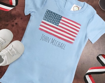 Custom Flag Romper/ Patriotic Toddler Romper/  Personalized Fourth of July Outfit