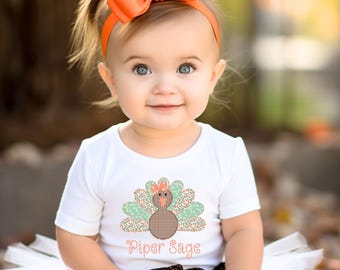 Personalized Turkey Applique Thanksgiving Shirt - Custom Name Kids Tee