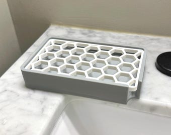 Self-Draining Honeycomb Soap Dish | Modern Bathroom Soap Tray | 3D Printed