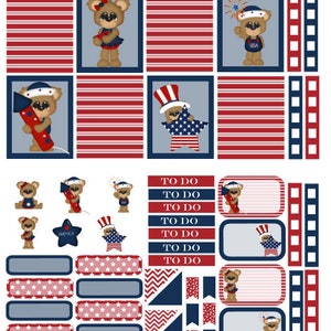 4th of July Bears Planner Stickers