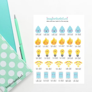 cute utilities bill due reminder planner stickers gas electric wifi water