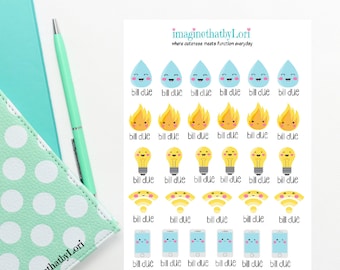 cute utilities bill due reminder planner stickers gas electric wifi water