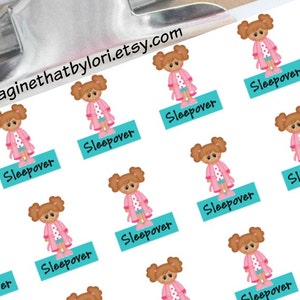 Sleepover planner stickers (brown hair)