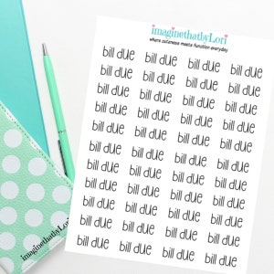 BiLL DUE word script cute planner stickers