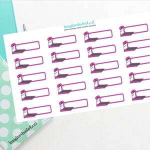 May include: A sheet of 18 pink and gray treadmill stickers with blank white spaces for writing. The stickers are designed for use in a planner or journal. The text "imaginethatbyLori" appears at the bottom of the sheet.