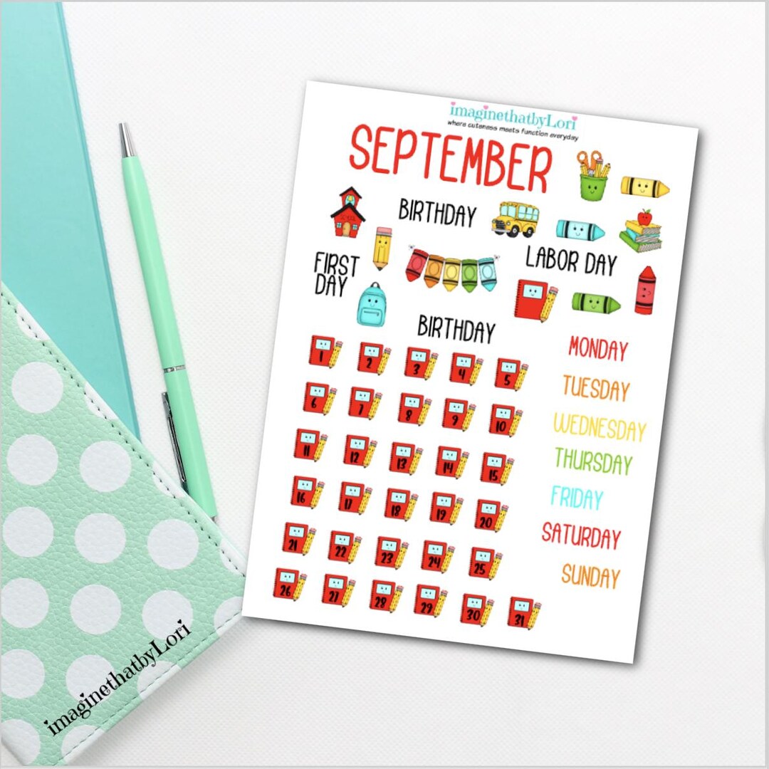 Monthly Planner Stickers September Cute Date Holidays Icons - Etsy
