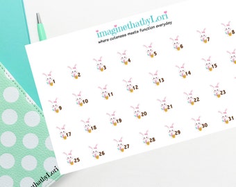 Easter Bunny Spring Planner Stickers date cover countdown