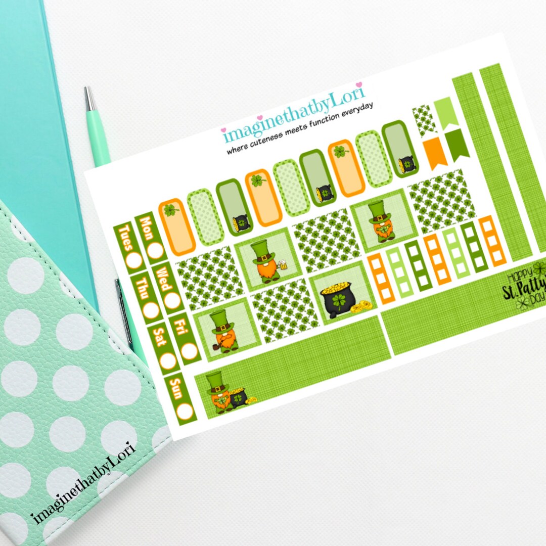New Gnome St Patricks Day March Planner Stickers Hobonichi Hobo Weeks ...