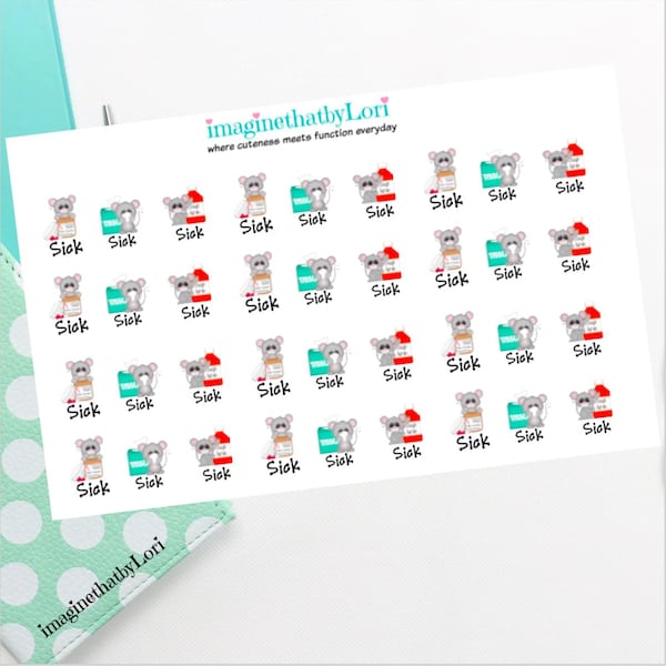Sick Day planner stickers mouse illness