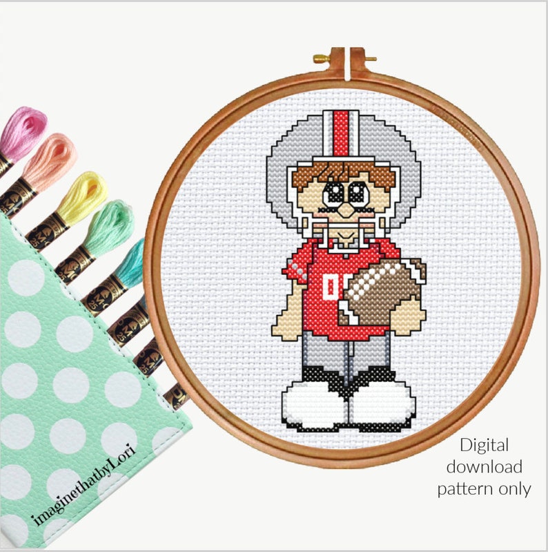 Football player Ohio cute digital cross stitch pattern embroidery image 1