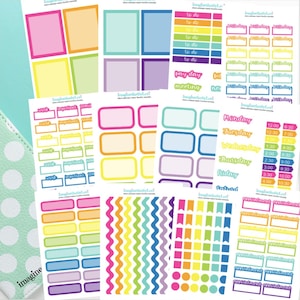 May include: A collection of colorful planner stickers with various designs, including to-do lists, appointment labels, and decorative elements. The stickers feature a range of colors, such as pink, orange, yellow, blue, and purple. The text "imagine" is visible.