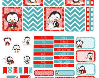 Snowy Penguin Kit Planner Stickers Winter