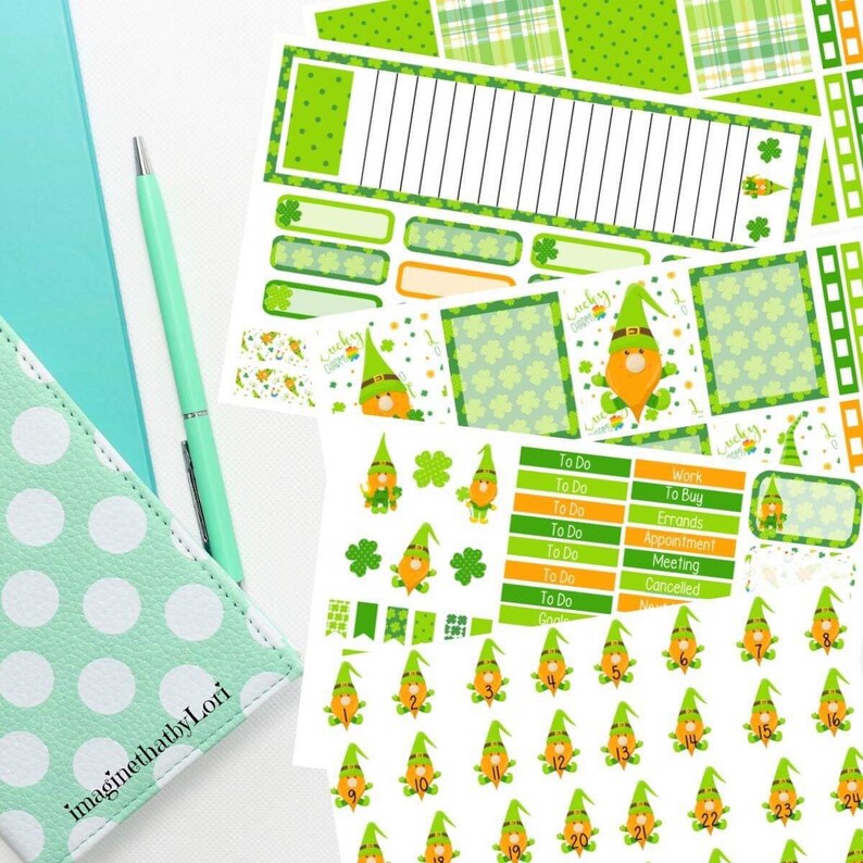 Download St Patricks Day gnomes leprechauns March planner sticker ...