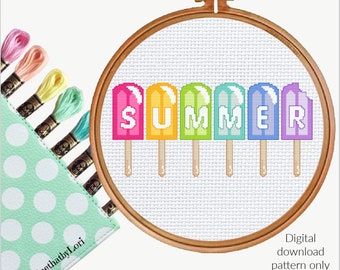 Summer Popsicle ice cream cute digital cross stitch pattern embroidery