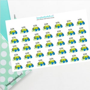 May include: A sheet of 36 stickers featuring a cartoon gym bag with a dumbbell and the text "GYM". The stickers are white with a green, blue, and gray design.