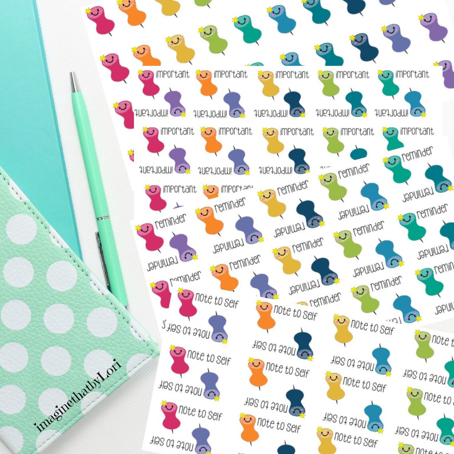 Cute Push Pin Planner Stickers: Reminder, Important, Note to Self - Etsy