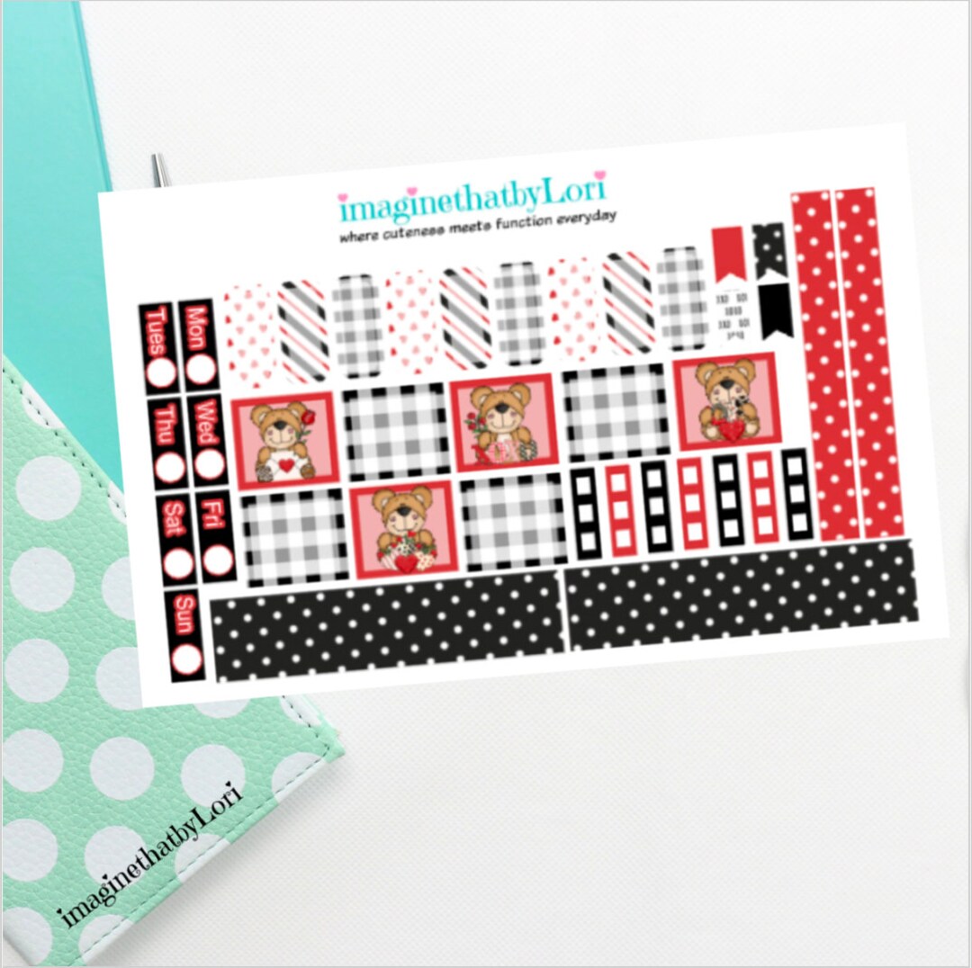 Beary Sweet Valentine Planner Stickers Hobonichi Hobo Weeks Weekly - Etsy