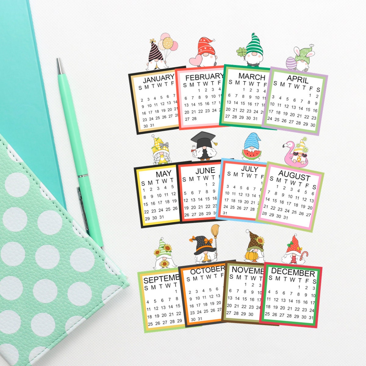 Cute Calendar 2023 Gnome Mini Calendar Bookmarks And Die Cuts - Etsy Hong  Kong