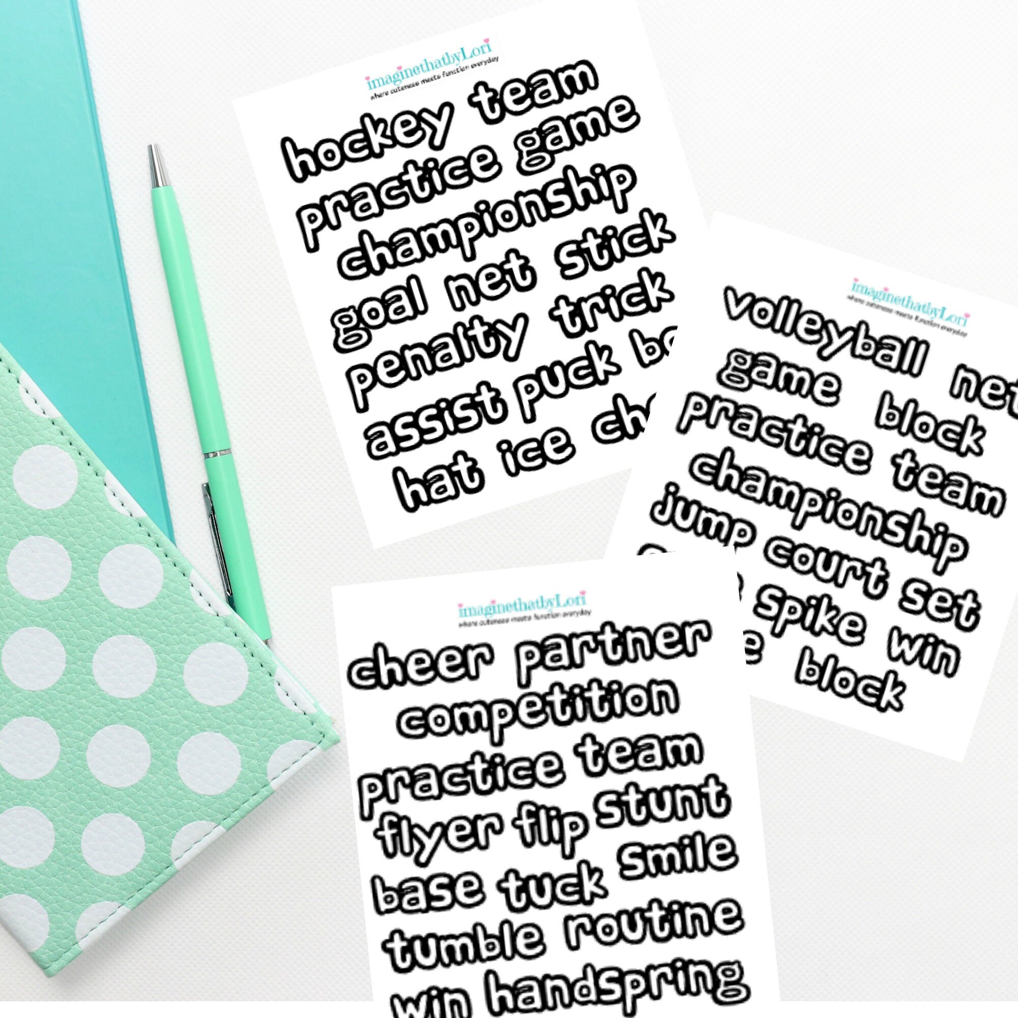 Cheer Stickers Journal Black Notebook or Planner set of 20 Cheer Script