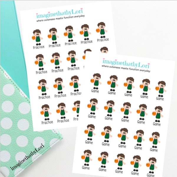 Boy basketball  brown hair game practice planner stickers