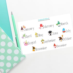 Cute Calendar gnome months of the year stickers