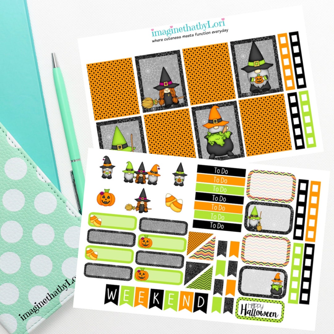 New Gnome Halloween Fall October Planner Stickers Kit - Etsy