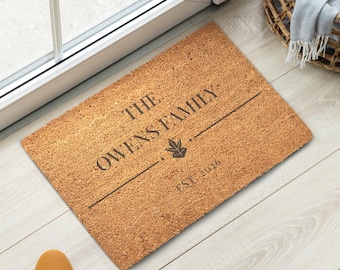 Gepersonaliseerde deurmat familienaam, aangepaste achternaam est jaar deurmat, huwelijkscadeau, housewarmingcadeau, cadeau nieuw huis, decor val veranda
