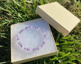 Amethyst with Clear Quartz 4mm Round Beaded Bracelet
