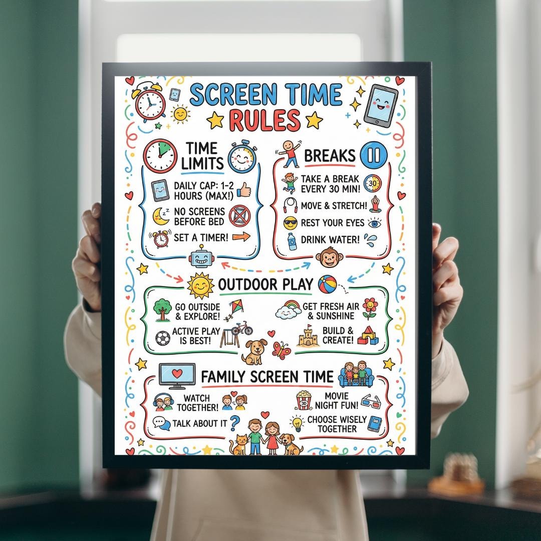 Screen Time Rules Chart | Printable Family Tech Agreement for Kids - Etsy