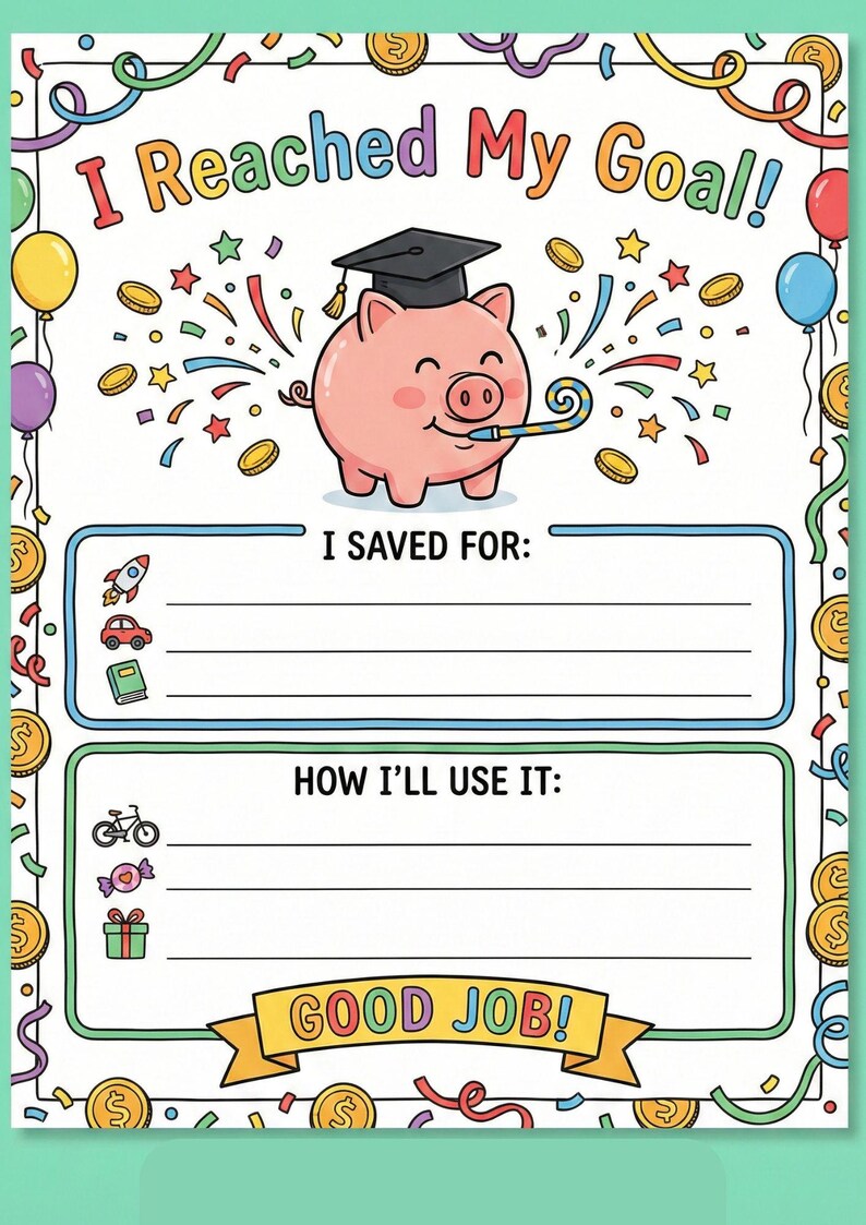 Kids Piggy Bank Savings Tracker | Goal Chart (PDF Download) - Etsy