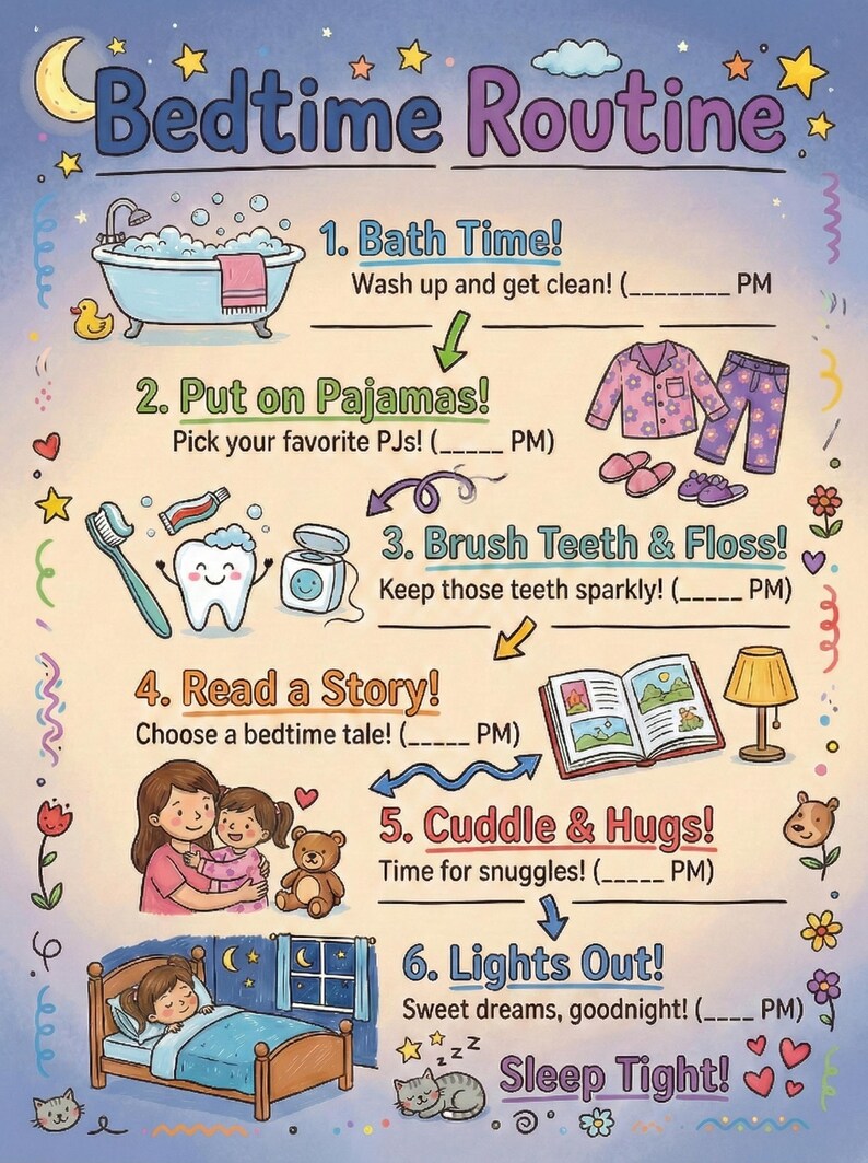Kids' Routine Chart | Morning & Bedtime Visual Schedule (printable PDF ...