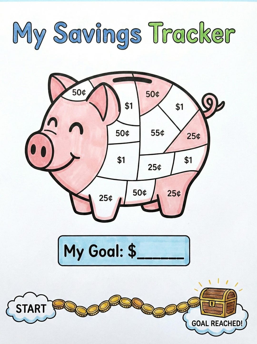 Kids Piggy Bank Savings Tracker | Goal Chart (PDF Download) - Etsy