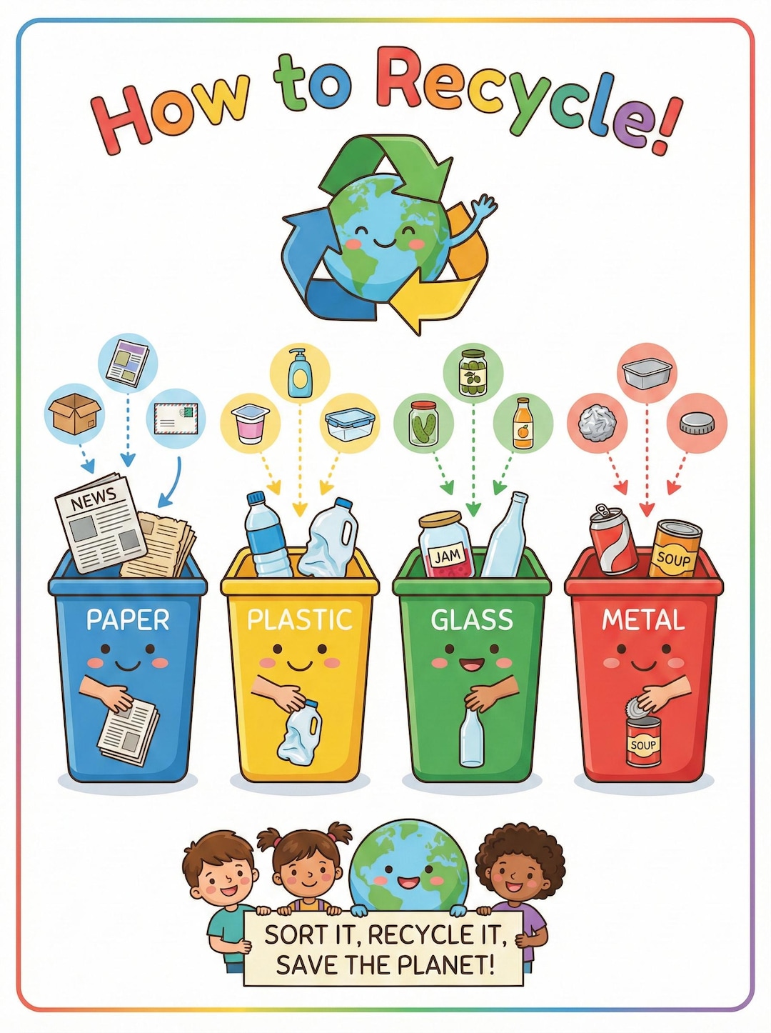 Recycle Programs Chart Kids Recycling Poster | Eco-friendly Learning Chart (PDF Downloadable ...