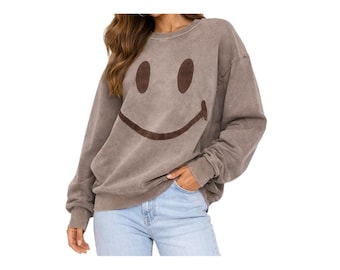 Market x Smiley Vintage Wash Appliqué Smiley Crewneck Sweatshirt Brown Small