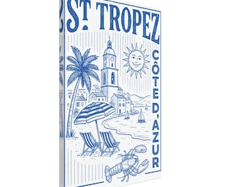 Lienzo impreso de Saint-Tropez | Decoración de pared de la Costa Azul | Arte mediterráneo en lienzo | Arte de lujo para la pared de la Riviera Francesa | Pintura sobre lienzo
