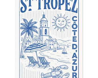 Póster de bellas artes con calidad de museo | Impresión en papel de archivo de lujo | Decoración de pared mate premium | Lámina de arte mediterráneo | Póster de Saint-Tropez