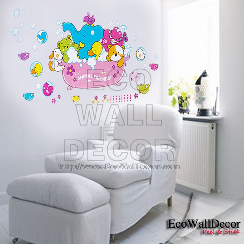 PEEL and STICK Removable Vinyl Wall Sticker Mural Decal Art Animal Ark Family Bath Time