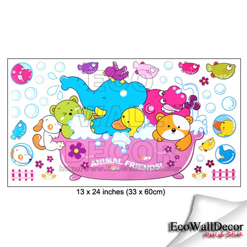 PEEL and STICK Removable Vinyl Wall Sticker Mural Decal Art Animal Ark Family Bath Time