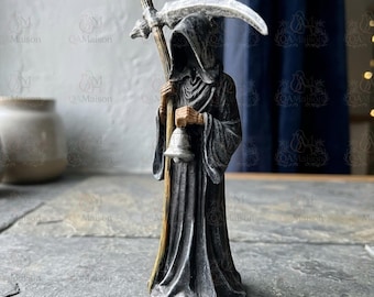 Estátua de Santa Muerte Negra, Estátua Segurando Foice, Estátua de Fantasma Assombrado, Decoração Gótica para Mesa, Estátua da Morte em Pé, Estatueta de Terror para Prateleira