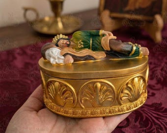 Caixa para Estátua de São José Adormecido, Porta-Terço Católico, Porta-Joias de São José, Caixa para Bijuterias de São José Adormecido, Bandeja Religiosa para Objetos Diversos