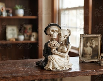 Estátua de Esqueleto para Casamento, Estátuas de Amantes Góticos, Escultura de Caveira Amante, Estátua de Noivos Góticos, Estátua de Amor no Além