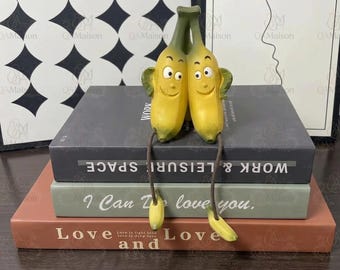 Estátua de Banana Dupla, Estatueta de Fruta Sentada, Laranja para Prateleira, Estátua de Limão para Mesa, Ornamento Divertido de Abacaxi, Escultura Divertida de Frutas
