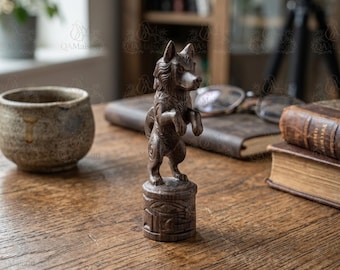 Estátua de Lobo Totem, Estatueta de Lobo Esculpida em Madeira, Escultura de Animal Tribal, Poste de Lobo Totem, Decoração de Prateleira de Madeira