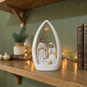 Nativity Scene Sculpture, Holy Family Figurine, Manager Scene Statue, Star of Bethlehem Nativity, Tabletop Creche, Catholic Christmas Decor