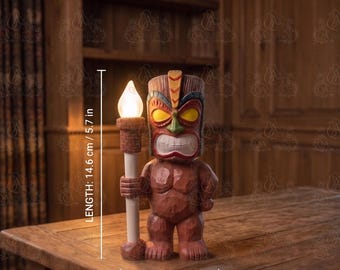 Estátua de Totem Tiki Luminosa, Ornamento com Tema Havaiano, Decoração de Mesa para Festa Luau, Estatueta de Totem Tiki para Mesa, Estátua de Totem com Luz de Fogo