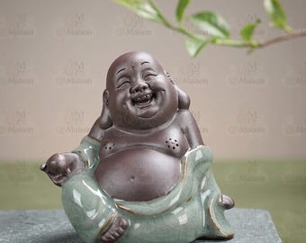 Estátua de Buda sorridente, monges bebês meditando, estatueta de Buda chinesa, estátua religiosa de Buda para mesa, ornamento de mesa de Buda feliz