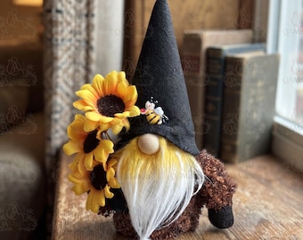 Sunflower Gnome Statue, Honey Bee Gnome Plush, Bumblebee Gnome Figurine, Faceless Gnome Doll Statue, Floral Gnome Plush