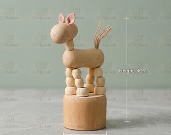 Estatueta de fantoche de animal de madeira, estatueta de animal dançante, ornamento de palhaço animal, estátuas de fantoche para mesa, obra de arte de animal em madeira